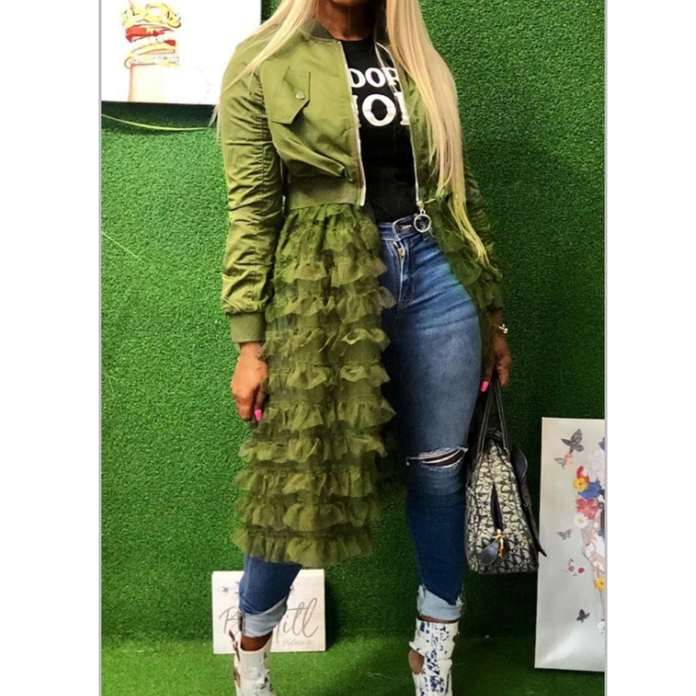 Army green long jacket